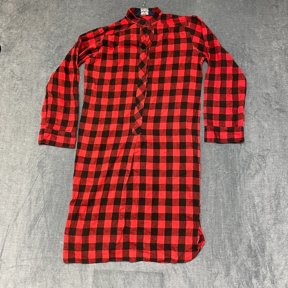 Vintage Woolrich Flannel Night Shirt Womens L Red Black Buffalo Check Button